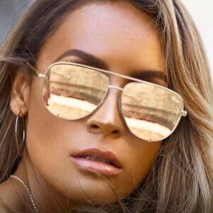 New Quay High Key Extra Large Gold Frame/Gold Mirror Polarized Lens Sunglasses